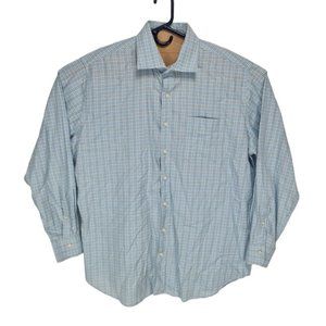 PETER MILLAR Men Size XL Blue Plaid Button Up Long Sleeve 100% Cotton 297P